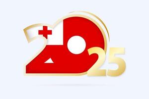 Year 2025 with Tonga Flag pattern. vector