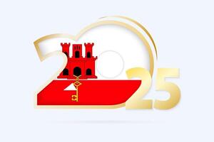 Year 2025 with Gibraltar Flag pattern. vector