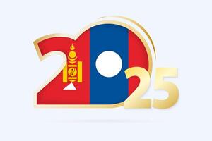 Year 2025 with Mongolia Flag pattern. vector