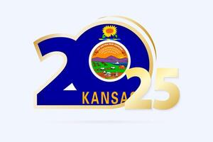 Year 2025 with Kansas Flag pattern. vector