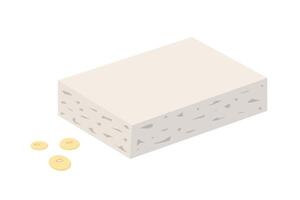 Piece of tofu with soybeans. Vegan cheese and source of protein. Illustration isolated on white background vector
