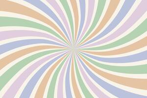 Retro radial backdrop in trendy pastel colors. Abstract horizontal background in 60s, 70s style. Funky twisted spiral illustration. vector