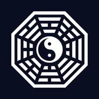 Bagua sign. Yin yang symbol on a dark background. The eight trigrams of Bagua vector
