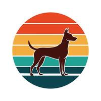 A Dog on the Beach with Sunset Silhouette vector