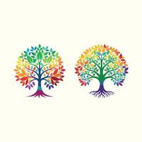 Colorful Tree of Life in Bright Rainbow Various Colors Leafs Set 4 vector