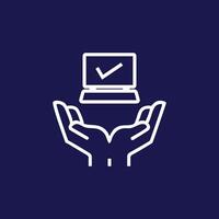 Laptop and Hands Computer Service Protection Care Check Mark Icon vector