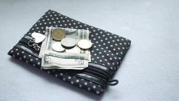 A small wallet with coins and a dollar bill video