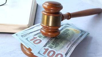 Judge gavel and money on white background video