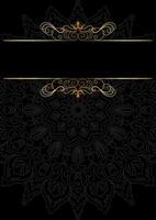 luxurious gold frame No text, mandala texture on black background. vector