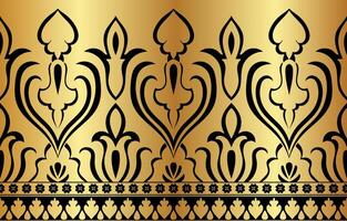 Black lines damask on golden background, vintage abstract flower. vector