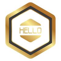 HELLO message sign, gold gradient, hexagonal shape on a white background. vector