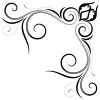 Thin line vintage corner. Medieval period of the Victorian dynasty. Fancy black monogram frame design element abstract icon collection Flower simple symbol vector