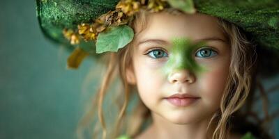 cute portrait of a toddler with Halloween makeup. photo