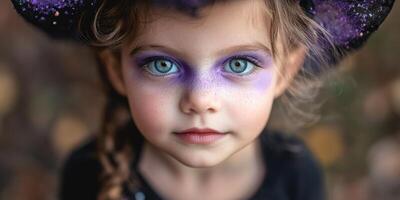 cute portrait of a toddler with Halloween makeup. photo