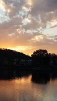 The beautiful sunset view with the colorful sky and river as background in a little USA town photo