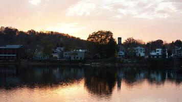 The beautiful sunset view with the colorful sky and river as background in a little USA town photo