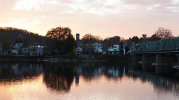 The beautiful sunset view with the colorful sky and river as background in a little USA town photo