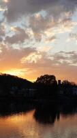 The beautiful sunset view with the colorful sky and river as background in a little USA town photo