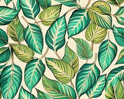 a seamless unique pattern with green leaves vector