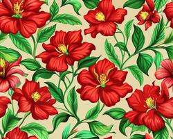 unique seamless pattern with red flowers on a beige background vector