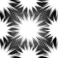 Black and white abstract seamless pattern, geometric design, concentric squares, radiating lines, symmetrical, optical illusion effect, high contrast, intricate, repetitive, square frame, linocut. vector