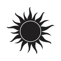 minimalist black sun icon featuring bold rays radiating outward, set against a white background. This simple yet striking design can be used in various graphic projects or logos. vector