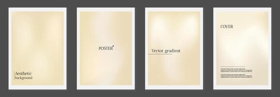 Nude ivory poster with gradient background. White and neutral beige bg set. Warm ecru gradation pattern for promo banner. Soft chocolate vertical graphic. Delicate abstract smooth blurry book cover. vector