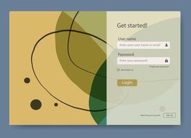 Login screen form and user interface template. Online registration and sign up concept vector
