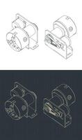 Lathe chuck with motor and belt drive blueprints vector