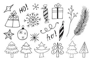 Set of Christmas design elements in doodle style. vector