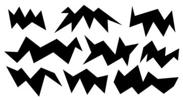Irregular spikey hand drawn chevron shapes. Set trendy Black cutout paper elements. Stars shapes. Funky groovy sparks simple forms isolated on white background. illustration vector