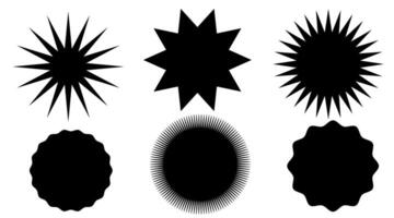 Zigzag and wavy geometric shapes set. Circle elements with curve edge. Zig zag shapes for stickers, badges, labels, decoration of posters, sales banner, flayer. illustrations vector