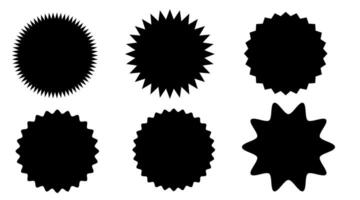 Zigzag and wavy geometric shapes set. Circle elements with curve edge. Zig zag shapes for stickers, badges, labels, decoration of posters, sales banner, flayer. illustrations vector