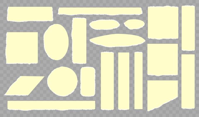 Torn horizontal yellow paper shape with shadow. Jagged uneven edges pieces Ripped fragments for message label, banner, collage, text box, sticker, poster. illustration