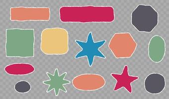 Torn horizontal color paper shape with shadow. Jagged uneven edges pieces Ripped fragments for message label, banner, collage, text box, sticker, poster. illustration vector