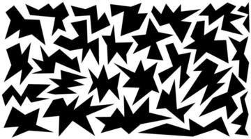 Irregular spikey stars shapes. Set trendy Black cutout paper elements. Hand drawn chevron shapes. Funky groovy sparks simple forms isolated on white background. illustration vector