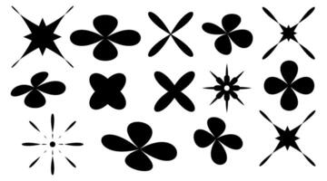 Y2k stars, sparks, sparkles set. Collection of shining blinking twinkle sunburst shapes . Magic glitter light flare pack Good design glint template, poster, banner, flayer. illustration vector