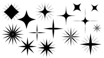 Y2k stars, sparks, sparkles set. Collection of shining blinking twinkle sunburst shapes . Magic glitter light flare pack Good design glint template, poster, banner, flayer. illustration vector