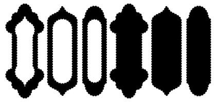 Set of scallop edge frames black shapes isolated on white background Zigzag wavy forms Islamic window silhouette border. Decorative collection Abstract design tag stickers illustrations. vector