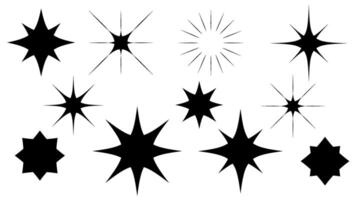 Y2k stars, sparks, sparkles set. Collection of shining blinking twinkle sunburst shapes . Magic glitter light flare pack Good design glint template, poster, banner, flayer. illustration vector