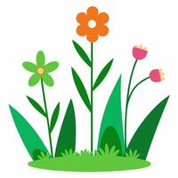 Simple 2D Flowers and Grass on Green Background vector