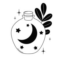 Elixir bottle, magic moon. Occultism and astrology, numerology. Isolate. vector