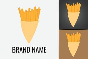 American Fast food french fries logo. Fast fries logotype. Potato fries paper box logo vector