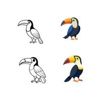 toucan bird icon set in cartoon style illustration vector