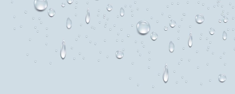 Rain transparent drops flow down the glass.Realistic wet condensation texture.Fresh water splash effect on the surface.Liquid spreading droplet shapes.