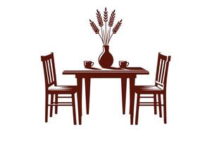 A table and chairs with a vase of wheat vector