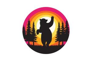 A bear dancing illustration while sunset. vector