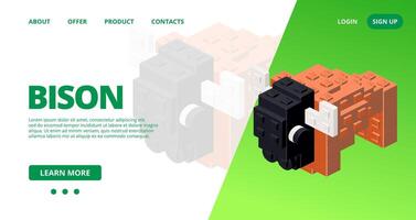 Web template with a bison. vector