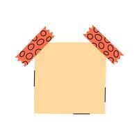 Note paper square shaped isolated element. Illustration of blank colorful sticky note with adhesive tapes. Memo sticker, to do reminder. Office stationery object in cute hand drawn style. vector