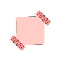 Blank square note paper isolated element. Illustration of empty colorful sticky note with adhesive tapes. Memo sticker, to do reminder. Office stationery object in cute hand drawn style. vector